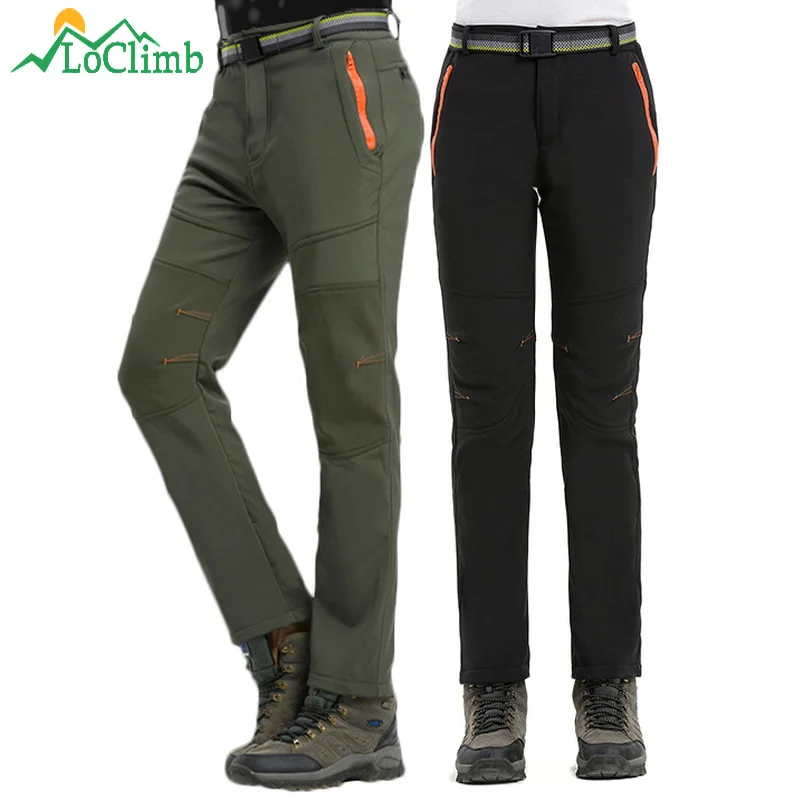 

LoClimb Winter Warm Waterproof Pants Men Women Climbing Trekking Sports Trousers Camping Ski Softshell Fleece Hiking Pants AM336