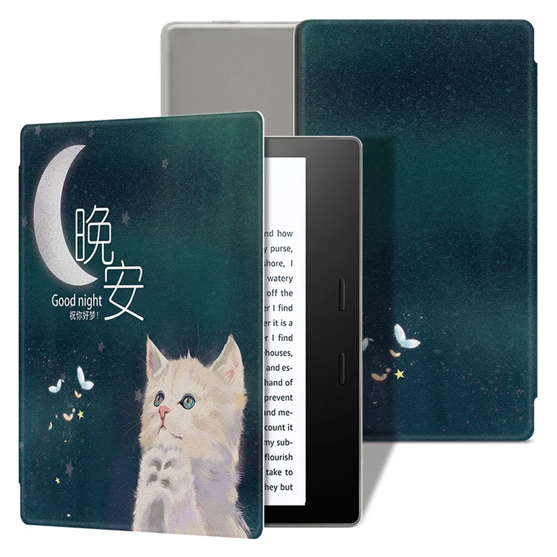 Cat Цветной легкий Чехол BOZHUORUI для Kindle Oasis-(9th Gen, Release) премиум-класса из искусственной кожи с магнитной защитой - Цвет: Cat