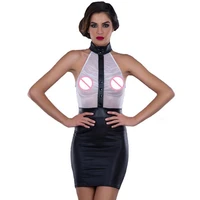 fashion vinyl leather transparent sexy halter robe femme plus size bodycon women club sleeveless high waist dress