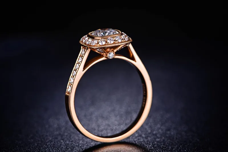 Реальный ZOCAI 0,8 Ct центр Diamond 0,44 Ct боковой бриллиант обручальное женское кольцо с покрытием из розового золота 18 К W02780