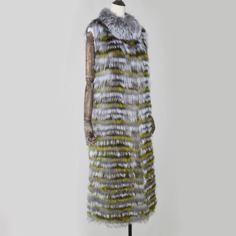 Новинка женский жилет из натурального Меха чернобурки 100% натуральный длинный