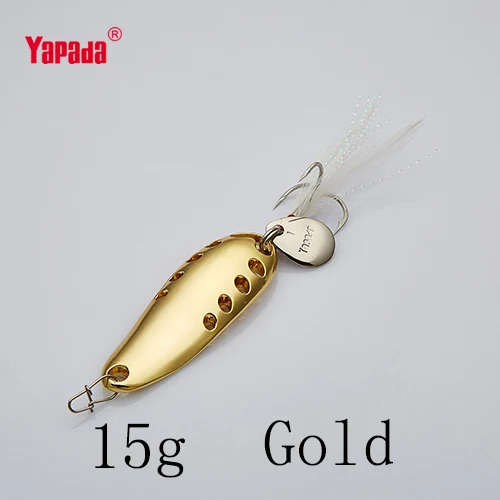 YAPADA ложка 015 Сплетница 10 г/15 г тройной крючок+ перо+ Блестки многоцветный 49 мм/54 мм металлическая ложка рыболовные приманки - Цвет: Gold 15g