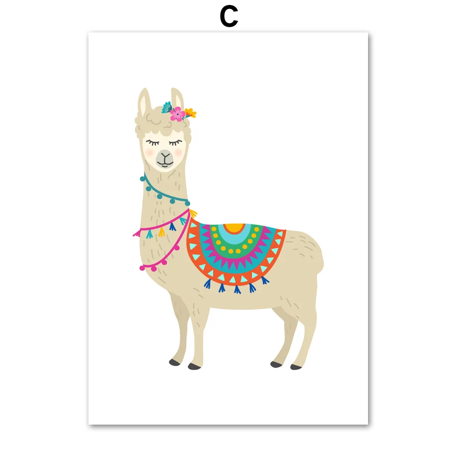 

Cartoon Llama Cactus Nursery Decor Wall Art Canvas Painting Nordic Poster Wall Pictures For Baby Kids Room Pictures Unframed