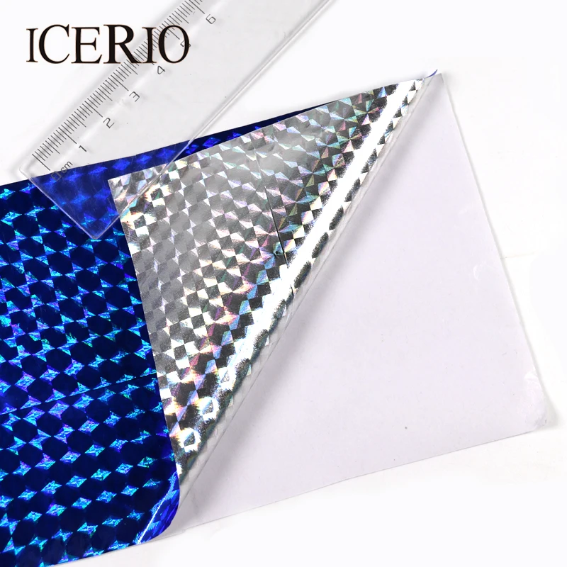 ICERIO, 6 шт., 10*20 см, Голографическая клейкая пленка, вспышка, лента для изготовления приманки, для завязывания мушек, материал, металл, жесткие приманки, цветные наклейки