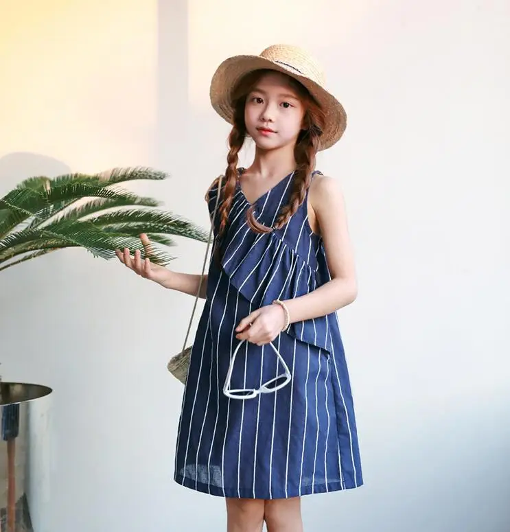 2018 Korean Style Girls Striped Ruffles Dress Summer Kids Girl Vest Dresses | Детская одежда и обувь