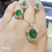 kjjeaxcmy exquisite jewelry 925 pure silver inlaid natural green chalcedony ladies jewelry set rings pendant earrings 4 sets