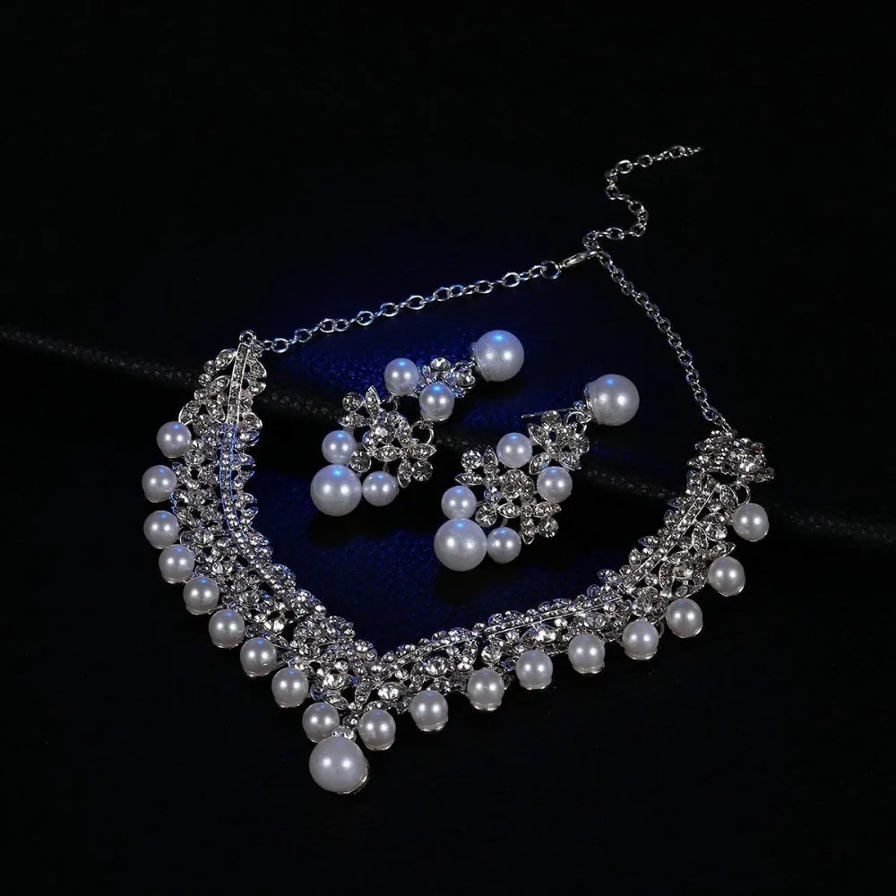 Свадебные жемчужные короны тиара цветок Стразы Кристалл ожерелье и серьги
