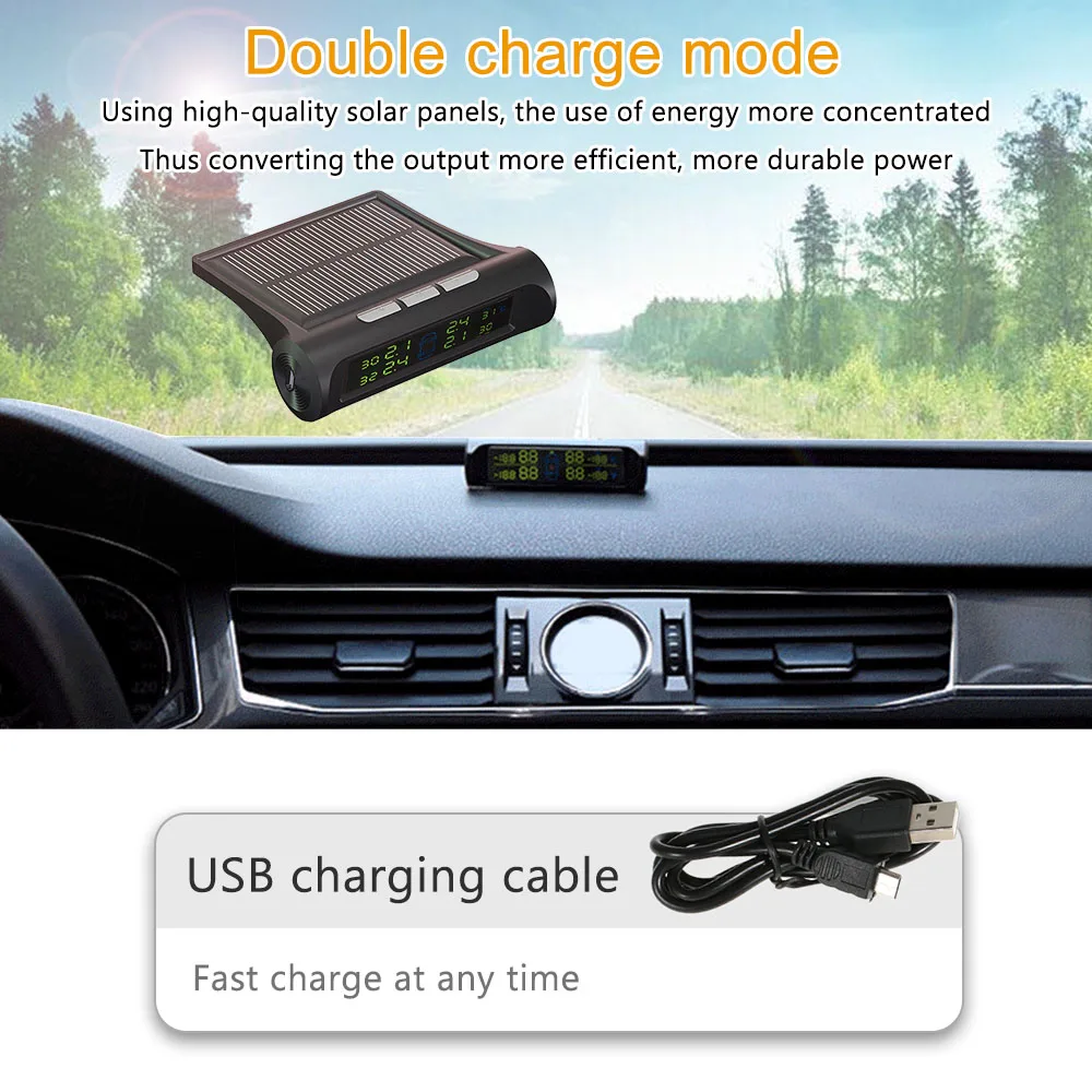 Система контроля давления в шинах TPMS универсальная беспроводная солнечная