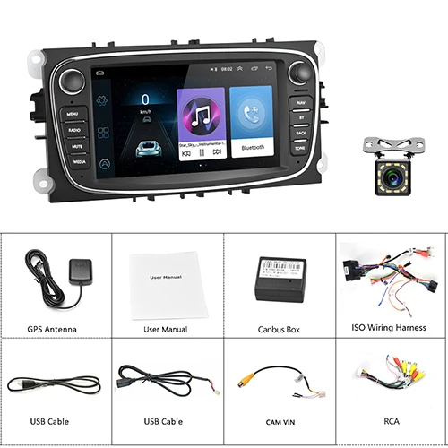 With 12 LED Camera Podofo 2 Din Автомобильный мультимедийный плеер Android 8,1 GPS Авторадио 7 ''автомобильный Радио Mp5 плеер для Ford/Focus/S-Max/Mondeo 9/Galaxy yc-Max - Цвет: With 12 LED Camera