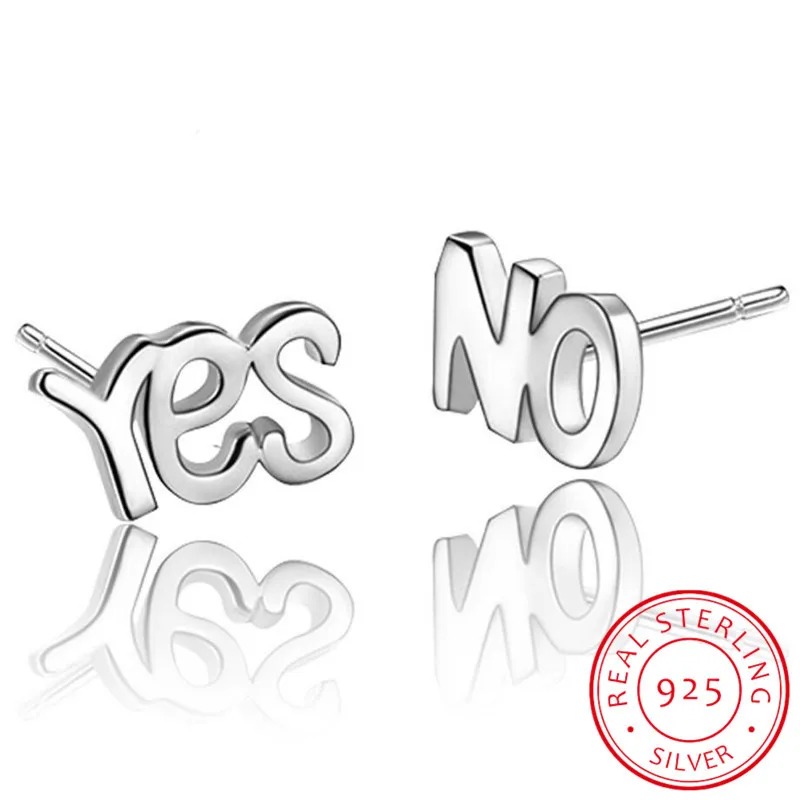Simple Minimal 925 Sterling Silver Stud Earring For Girl Yes And No Asymmetric Earrings Mini Small Delicate Design | Украшения и