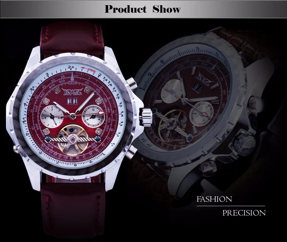 masculino Мода Элитный бренд Jaragar механические Для мужчин Часы Тахометр Tourbillon Автоматическая Дата циферблат Reloj Hombre