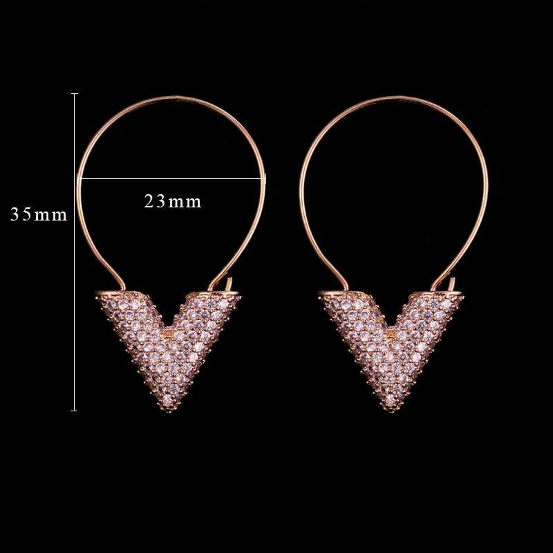 LOWAY букву "V" Белый & Rose Цвет CZ HoopEarrings для Для женщин Дата вечерние аксессуары