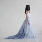 Сказочная Свадебная юбка с длинным шлейфом, винтажная мягкая фатиновая Свадебная юбка, пышная синяя юбка-пачка макси в пол, свадебные вечерние платья