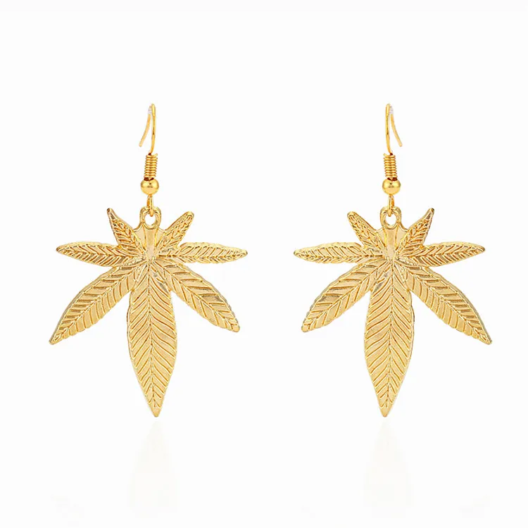 Gold Color 1 Пара антикварных серебряных/золотистого цвета кленовый лист/Горшок Лист сорняков Подвески Серьги с подвесками ювелирные изделия для женщин - Окраска металла: Gold Color