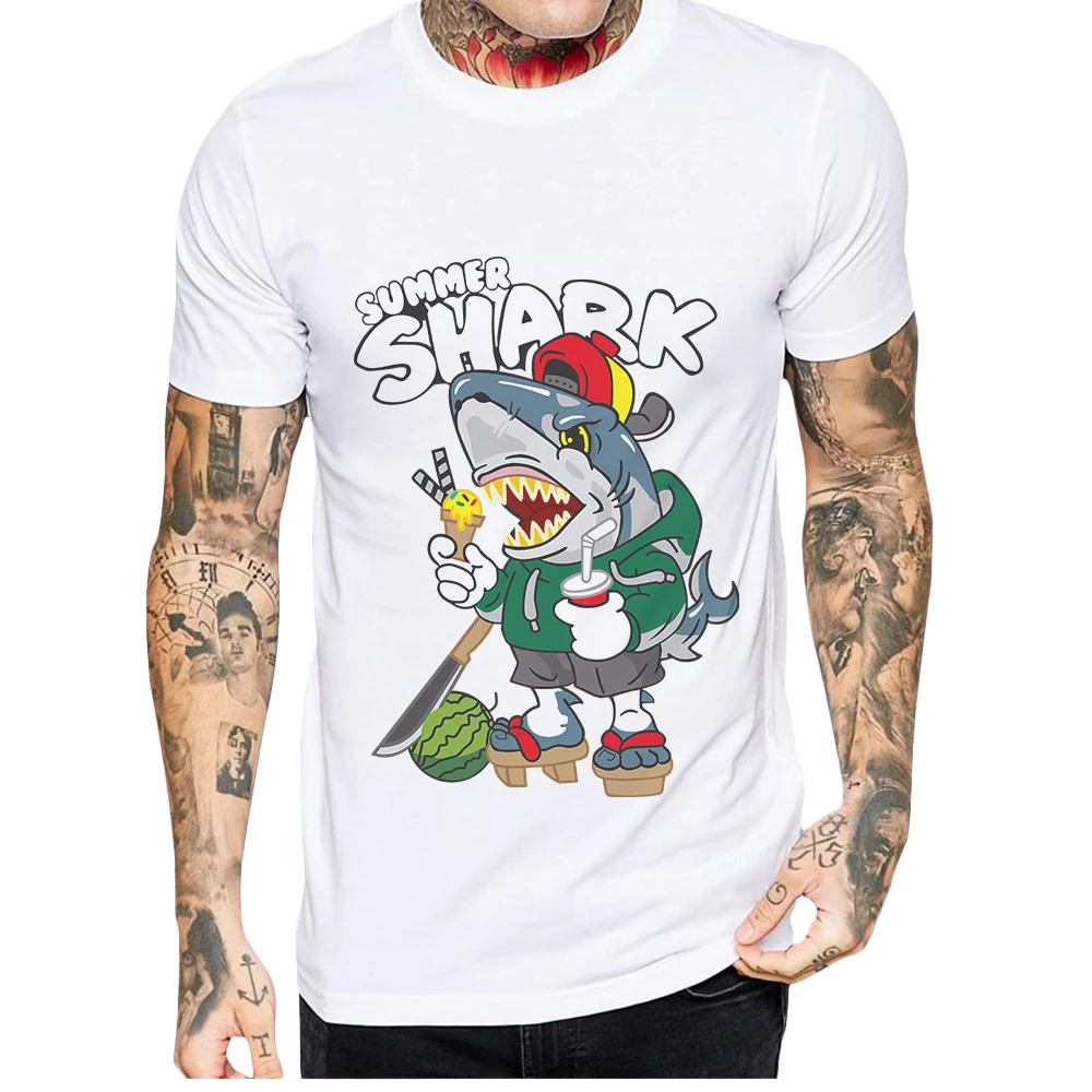 

Mens T Shirts Fashion Summer O-Neck Short Sleeve Shark T Shirt Men Tops Cotton Brand-Clothing Casual Man T-Shirt Free Shipping