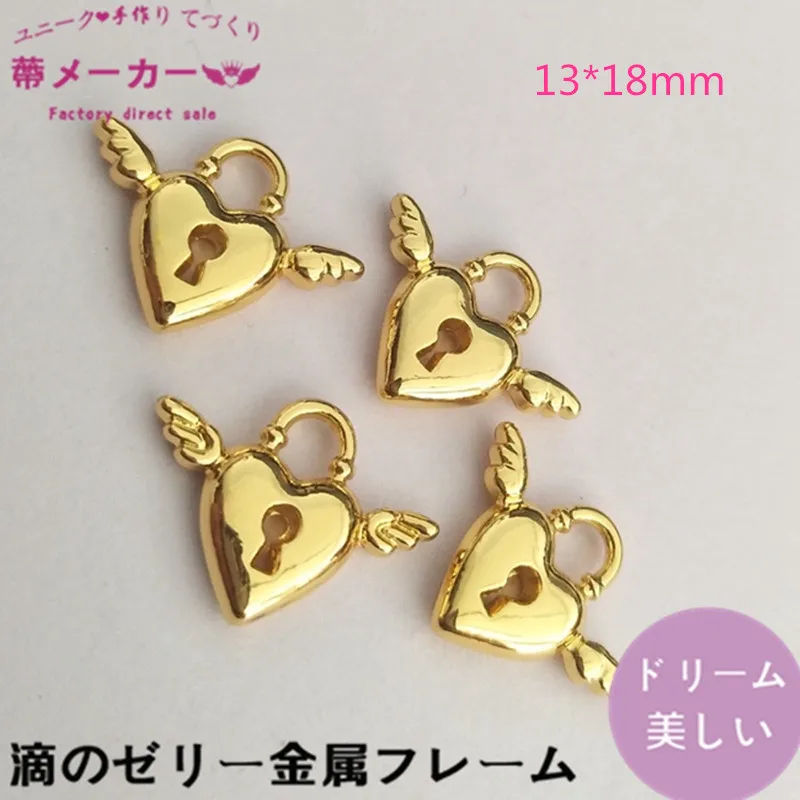 20 шт. подвеска в форме сердца с крыльями Золотая кабошона из УФ-смолы для