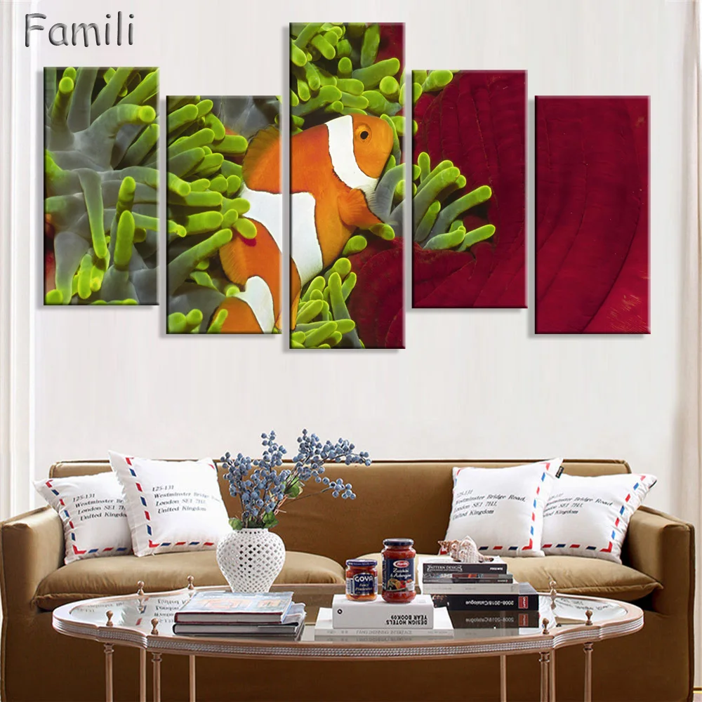 5 шт./компл. фотообои с рыбами тропические Подводные Животные мир морской волны