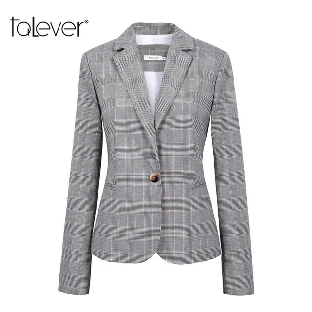 Talever для женщин одной кнопки хлопок плед пиджак в деловом стиле офисные женские