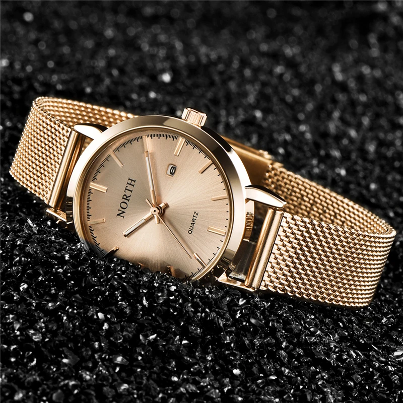Reloj Mujer NORTH женские часы люксовый бренд золотые кварцевые женские часы Женская мода платье браслет водонепроницаемые часы для жены