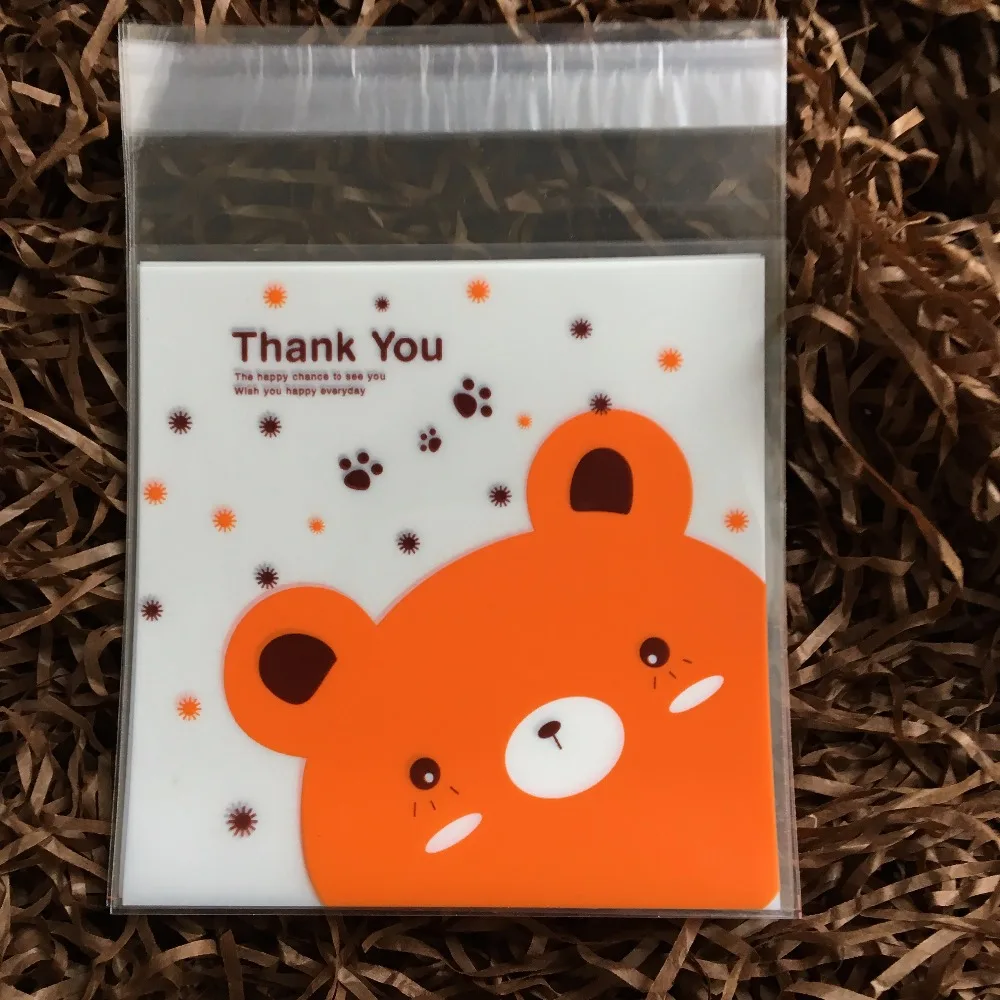 DONYAMY 100 шт./лот пакет для упаковки печенья в виде оранжевого медведя прозрачная