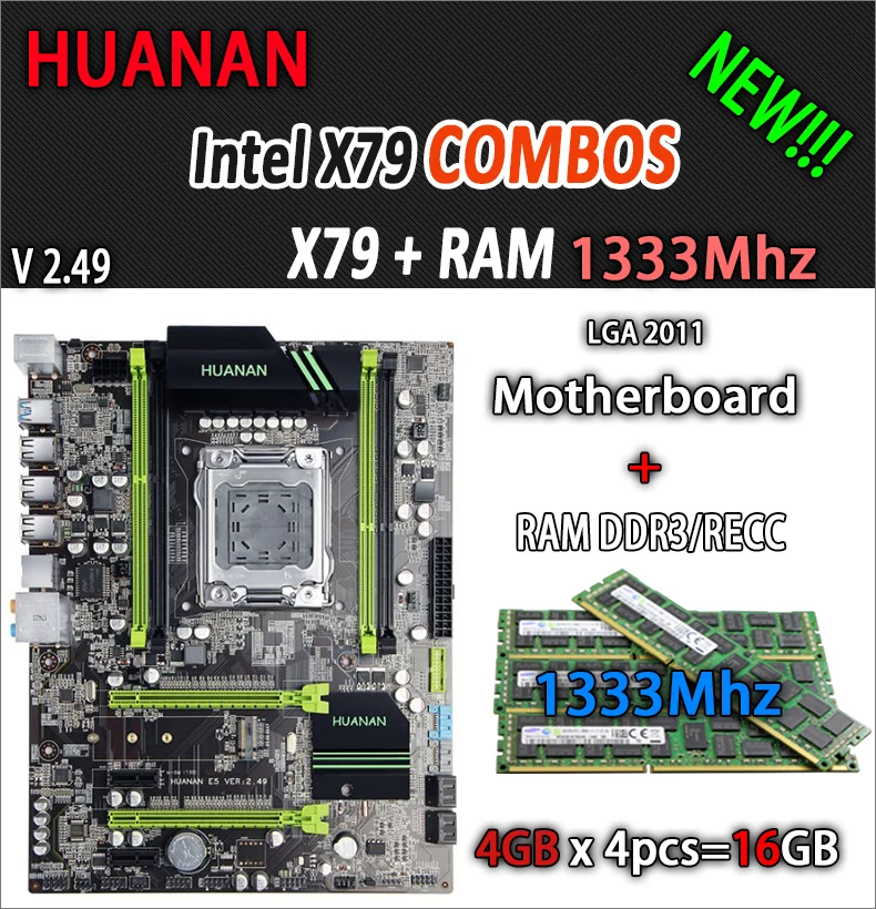 Материнская плата huanan Zhi V2.49 X79 LGA2011 ATX combos 4x4G 1333Mhz 16GB USB3.0 SATA3 PCI-E NVME M.2 SSD порт Поддержка процессора