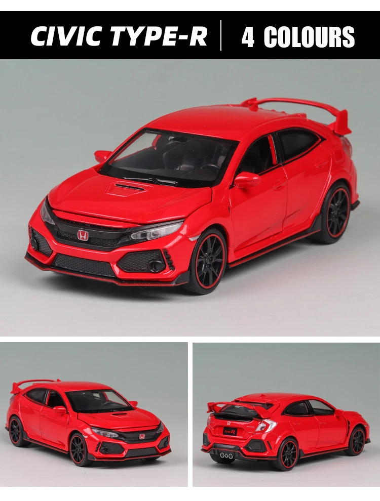1:32 HONDA CIVIC TYPE-R литые под давлением и игрушечные транспортные средства металлическая модель автомобиля звуковой светильник коллекция автомобилей игрушки для детей Рождественский подарок