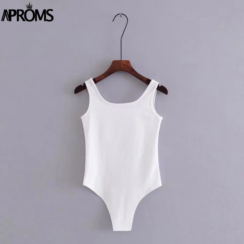 Aproms черный, белый, хлопковый базовый боди для женщин, сексуальный, без рукавов, застежка, кнопка, облегающий, Облегающий комбинезон, комбинезон, уличная одежда, комбинезоны