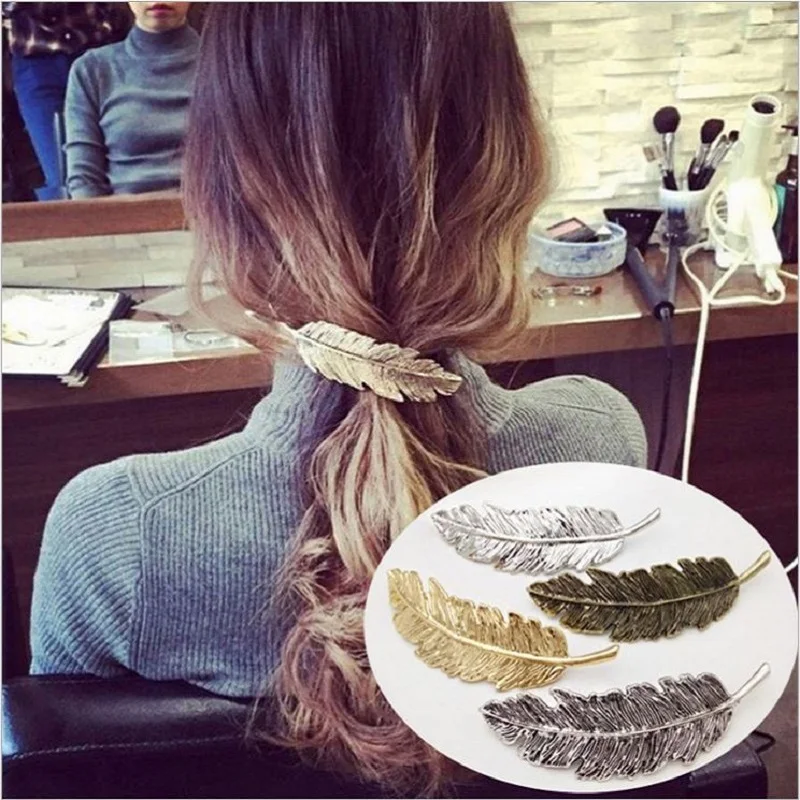 Женская заколка в форме листьев пряжка для волос 4 цвета украшение с перьями 2019|hair