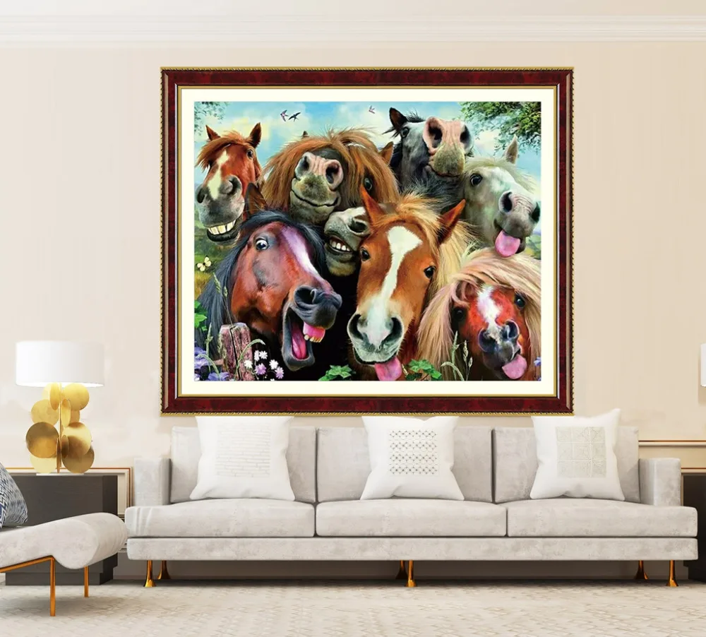 5D DIY Crystal Diamond Mosaic Paintings Animal Full Round AB Drill Horse Pose Embroidery Kids Kits Rhinestones Decoration Home | Дом и сад