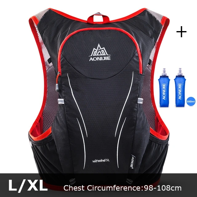 L XL 500mlx2 AONIJIE 5L обновлен уличная Сумка для бега рюкзаки Марафон Светоотражающие рюкзак для пеших прогулок, велопрогулок жилет-рюкзак против обезвоживания 2 цвета E906S - Цвет: L XL 500mlx2