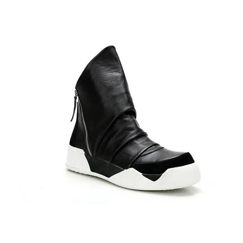 New Natural Leather Martins Boots Men England Style High Top Zipper Work Autumn Design Black Casual Shoes | Обувь