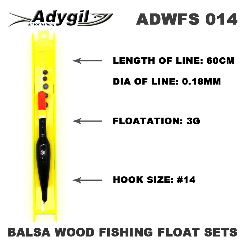 Адыгил балса древесины поплавок наборы ADWFS 014 Floatation 3g длина линии 60 см крючок Размер#14 5 шт./партия