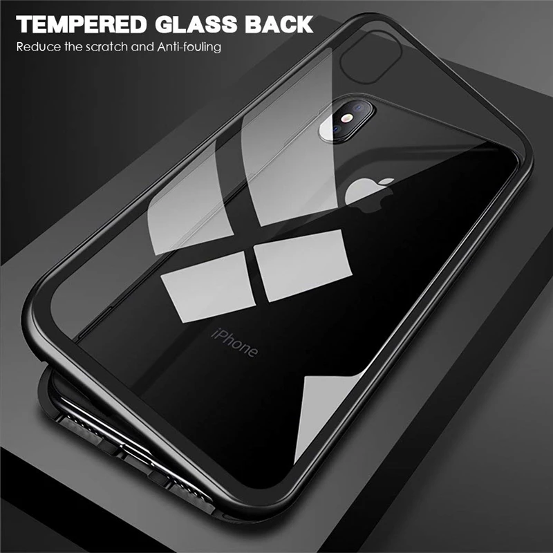 Магнитный адсорбционный чехол для телефона для iPhone 6, 6s, 7, 8 Plus, Защита экрана для iPhone X, XR, XS, Max, закаленное стекло, откидной металлический чехол