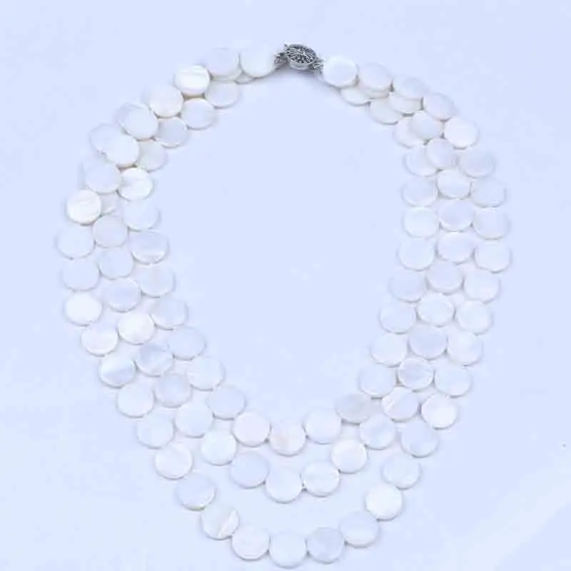 Женское Ожерелье с белыми бусинами в форме монеты 3 ряда 13 мм|choker necklace|women necklacenecklace