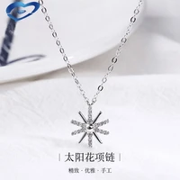 fashion sunflower 925 sterling silver pendant necklace female korean floral s925 rhinestone cz necklace set cross chain
