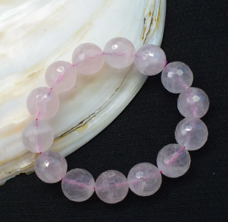 

pink quartzs round faceted 10/12/ 14mm 7.5inch FPPJ bracelet wholesale beads nature