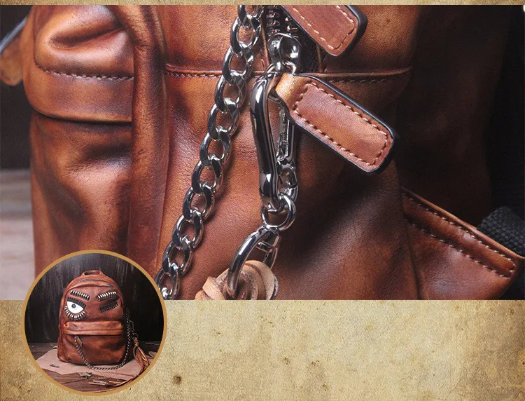 new Women backpack Retro eyes decoration bag tassel female handmade cowhide leather Messenger shoulder bags