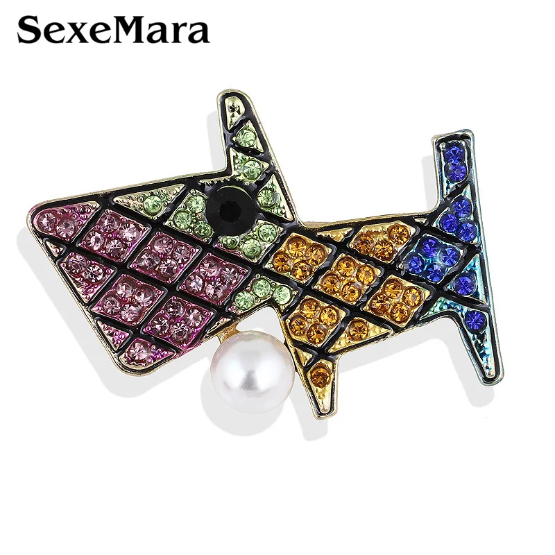 Женская эмалированная брошка SexeMara с кристаллами и жемчугом в виде милых собак |