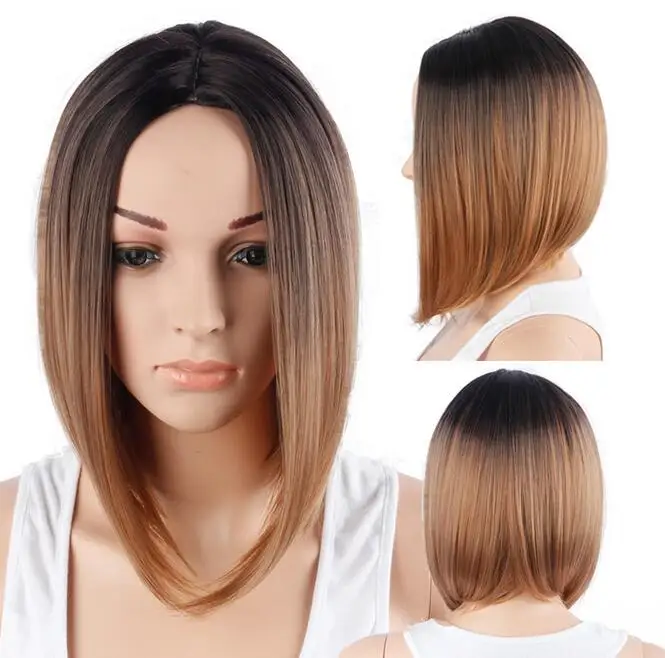 Синтетические Ombre Черный корень блондинка парик Очаровательная короткие боб cut