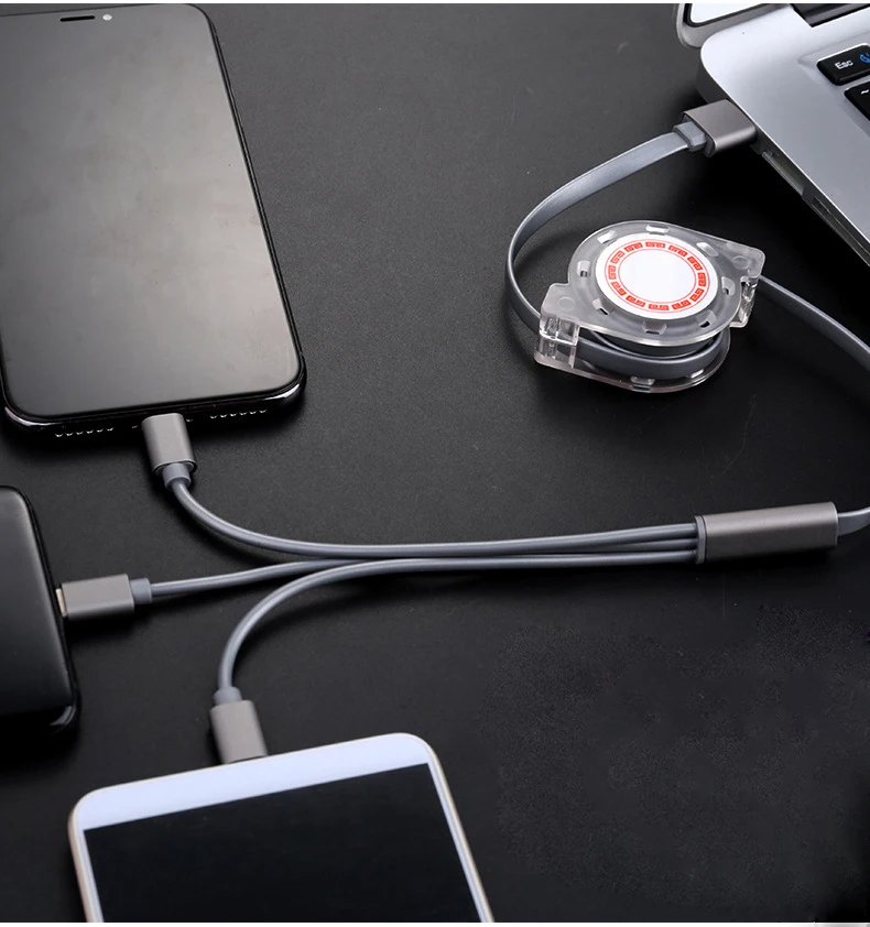 Mumesty 3-в-1 прокатки кабель передачи данных USB Смарт-кабель для зарядки телефона