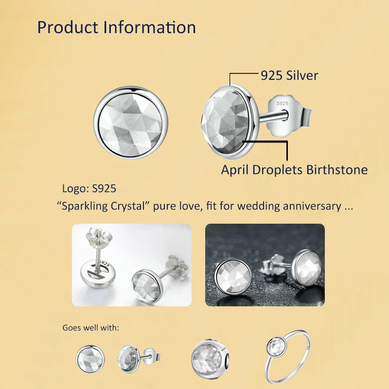 Bijoux,, 925 пробы, серебряные, с камнем рождения, капли, Forever Circle, маленькие серьги-гвоздики для женщин, Стерлинговое серебро, ювелирные изделия, brincos