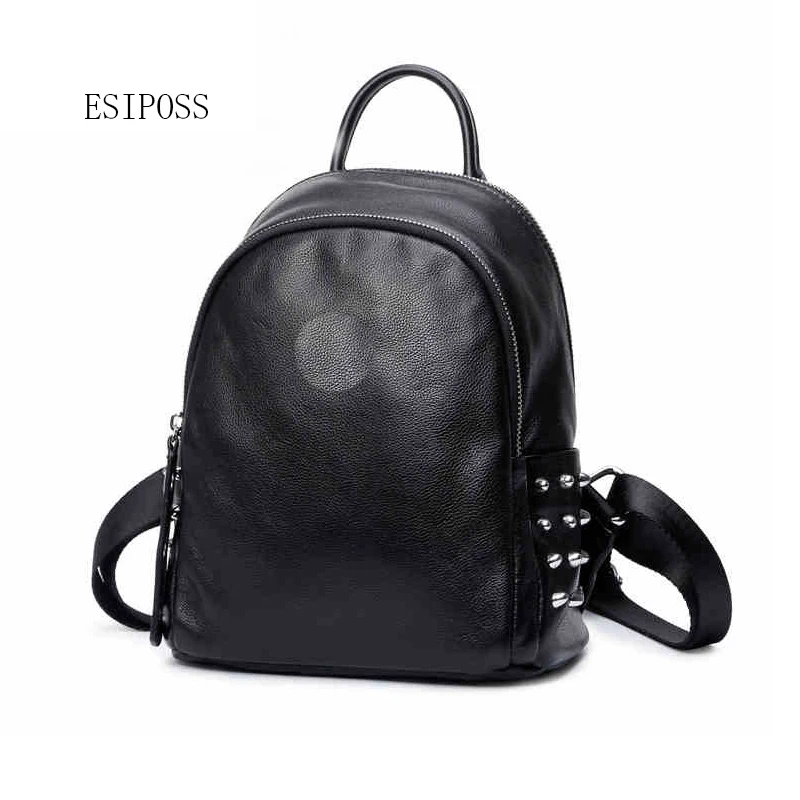Женский рюкзак из натуральной кожи с заклепками в стиле ретро|college bags|rivet backpackbackpack