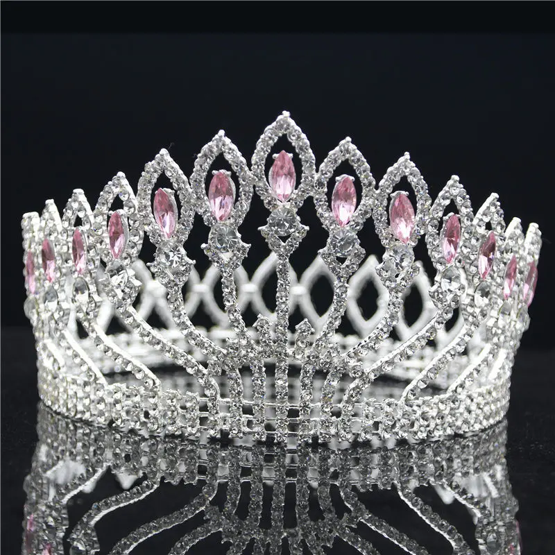 Silver Pink Модные хрустальные металлические большая корона свадебные диадемы золото серебро розовый свадебное украшение для волос в виде короны пышная диадема Королевская корона - Окраска металла: Silver Pink