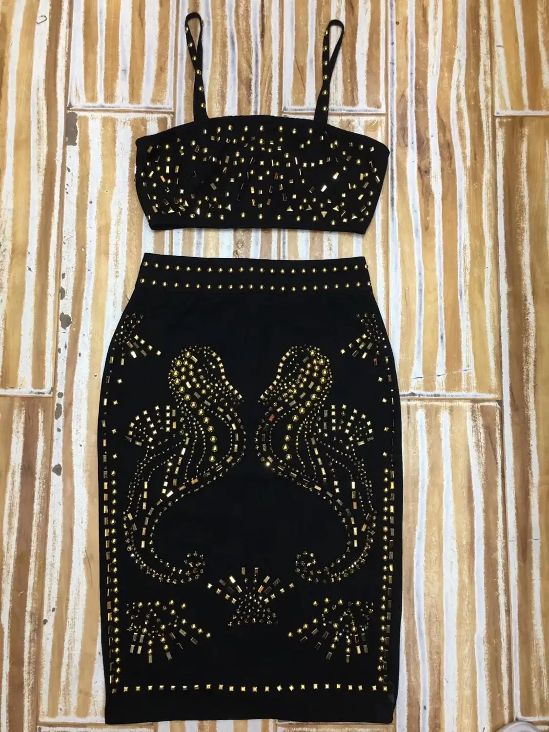 

Newest Ladies Sexy Studded 2 Piece Women Summer Dress 2021 Celebrity Designer Fashion Evening Party Club Dress Vestido