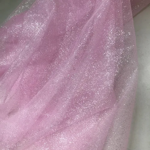pink Сплошной цвет звездное небо сетка с блестками пряжа бронзирующий спрей порошок блесток прозрачные платья Тюль Ткань для женщин платье одежда юбка - Цвет: pink