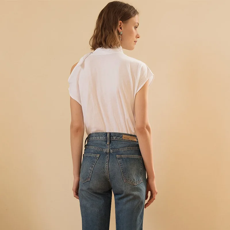 Ellacey 2018 Summer Loose White T-shirt Women One Shoulder Short Sleeve Top T shirt Bow Tie Collar Female Tee Shirt Tops Tees | Женская