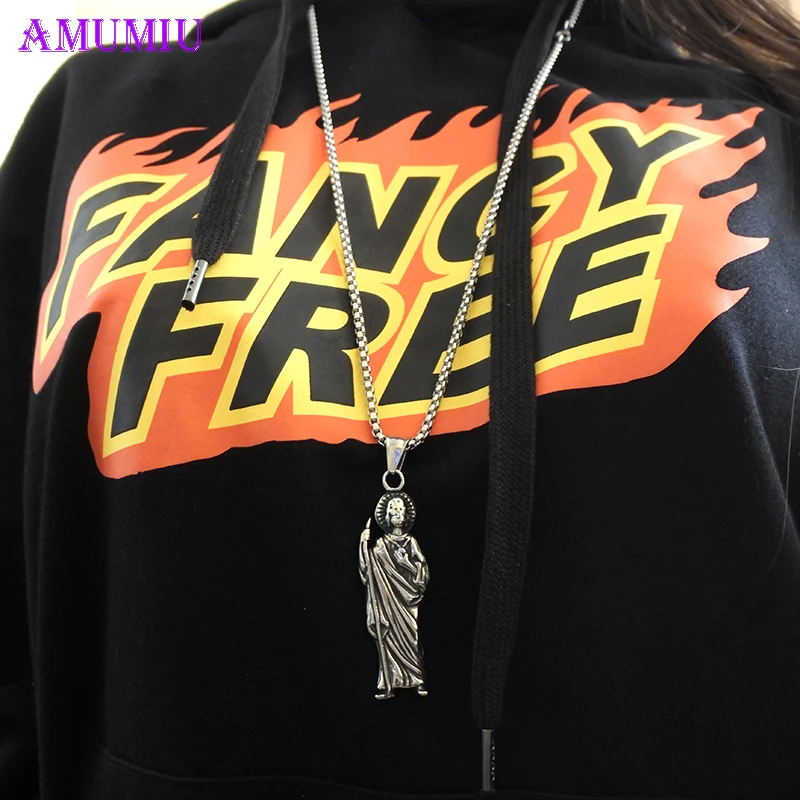 

AMUMIU Punk Vintage Stainless Steel Exquisite Buddha Pendant Necklace Charms Chain Delicate Best Gift Jewelry free necklace P029