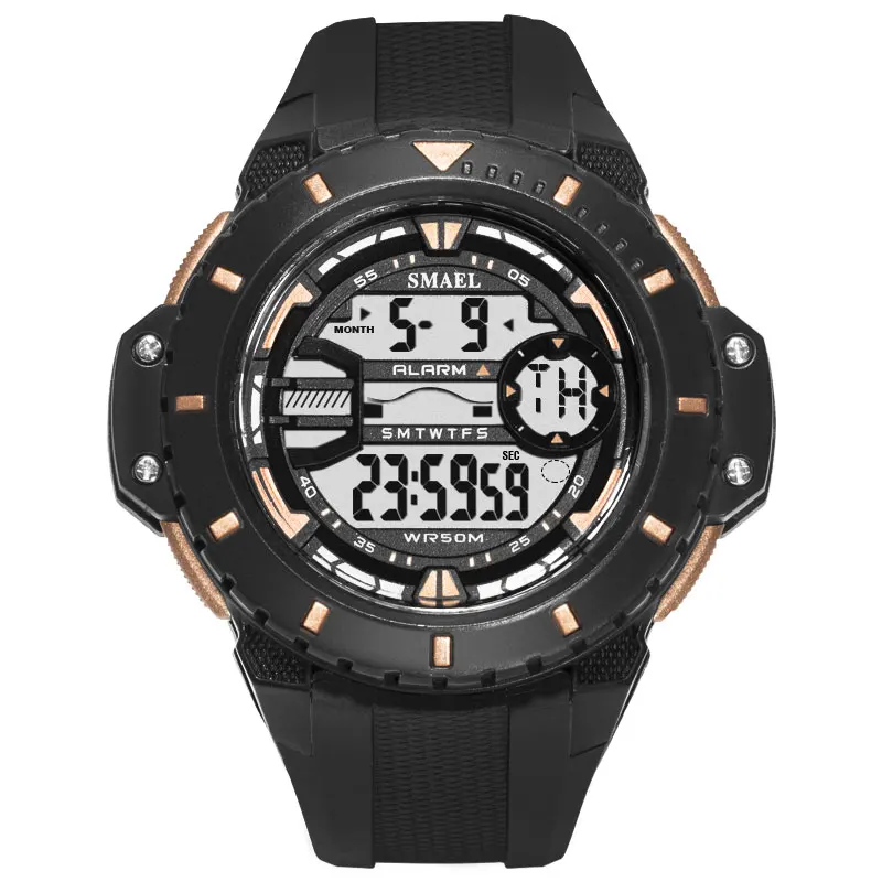 RoseGold Мужские цифровые наручные часы, водонепроницаемые, SMAEL, спортивные часы, будильник, ударные часы, светодиодный, мужские цифровые часы 1519, военные часы, армейские мужские часы - Цвет: RoseGold