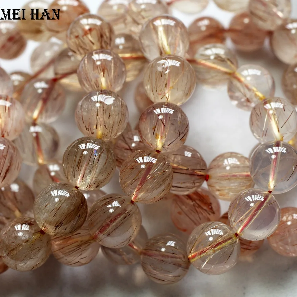 Meihan (15beads/set/58g) Natural one way rutile quartz 14-14.5mm smooth round beads for jewelry making design | Украшения и