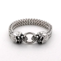 new designer fashion punk jewelry classical silver colour double skull bracelet bangle for mens chain bracelet best gifts